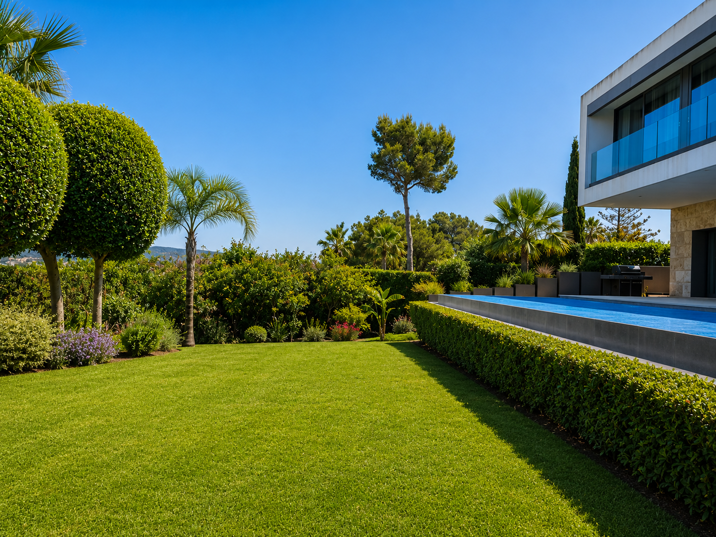 Jardín verde mantenido en Mallorca