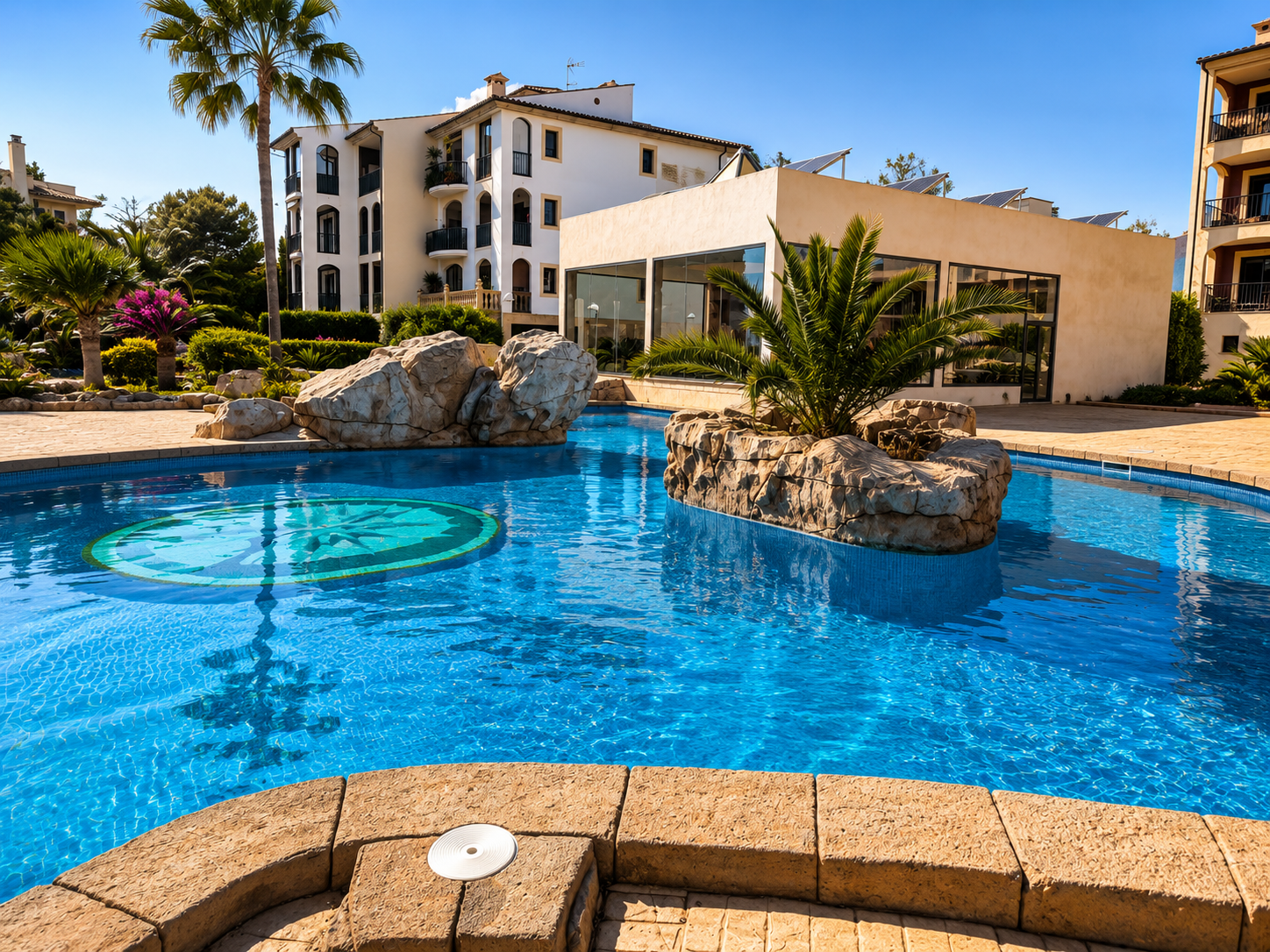 Piscina con palmera y jardín Mallorca