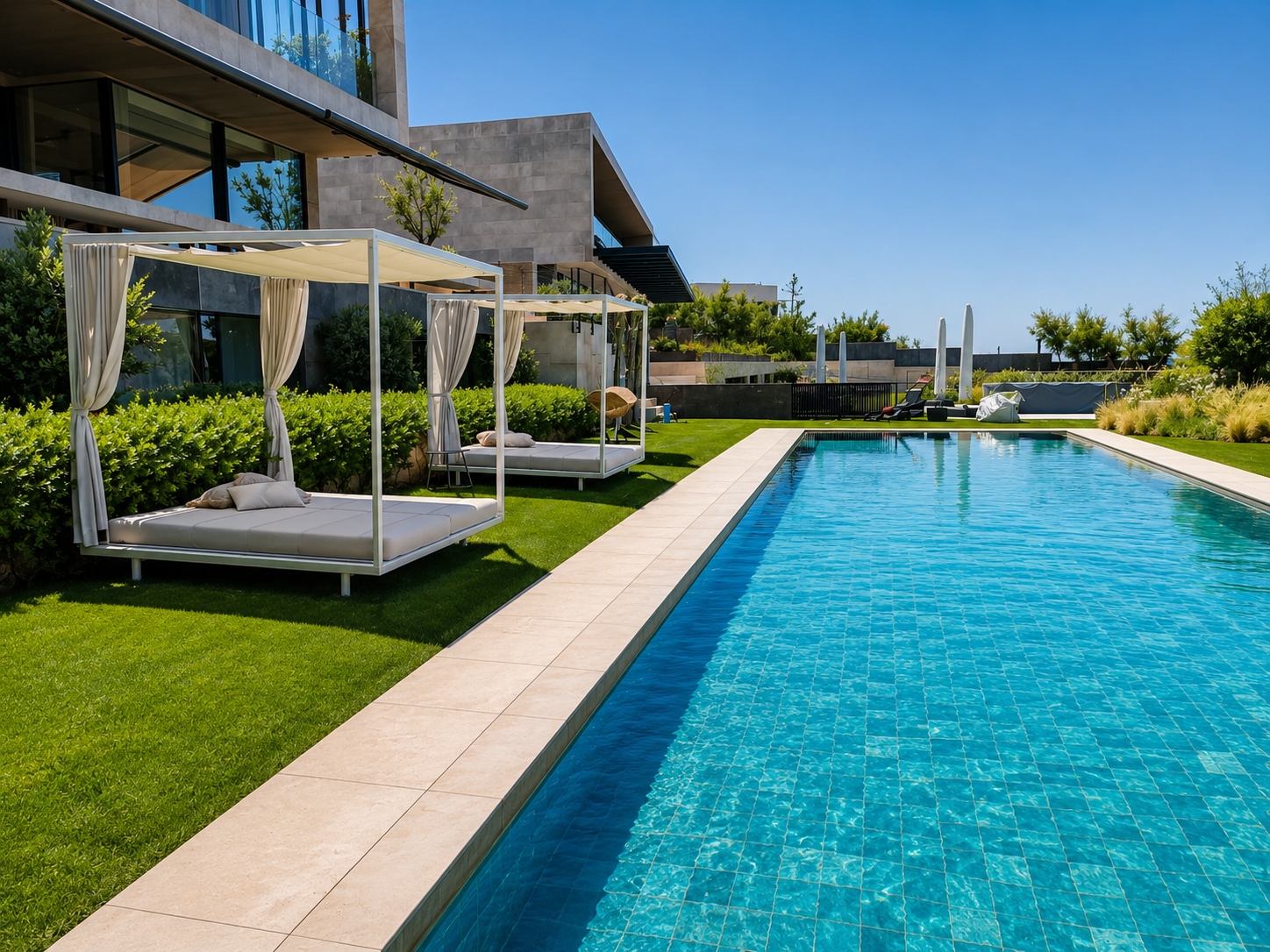 Zona de piscina ajardinada Mallorca